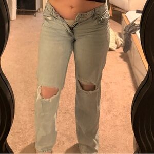 Aeropostale Light Blue Ripped Straight Leg Jeans